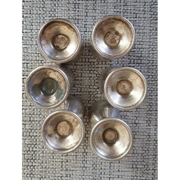 Vintage Pewter Glasses Web, Set of 6 Silver Cordial Glasses - Mid-century/boho - Picture 4 of 6